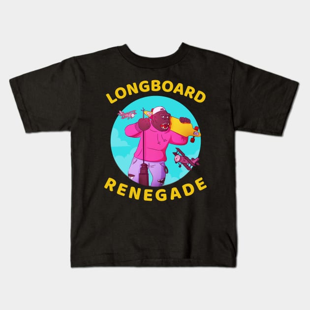 King Kong Longboard Renegade Kids T-Shirt by UNDERGROUNDROOTS